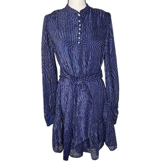 Tanya Taylor Ellette Purple Chiffon w/Velvet Polka Dots Dress Size S - Picture 2 of 16